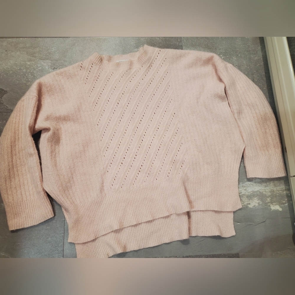 Johnny Was Crew Neck Crop Knit Sweater Light Pink. Cashmere, Linen. Split. Boho.